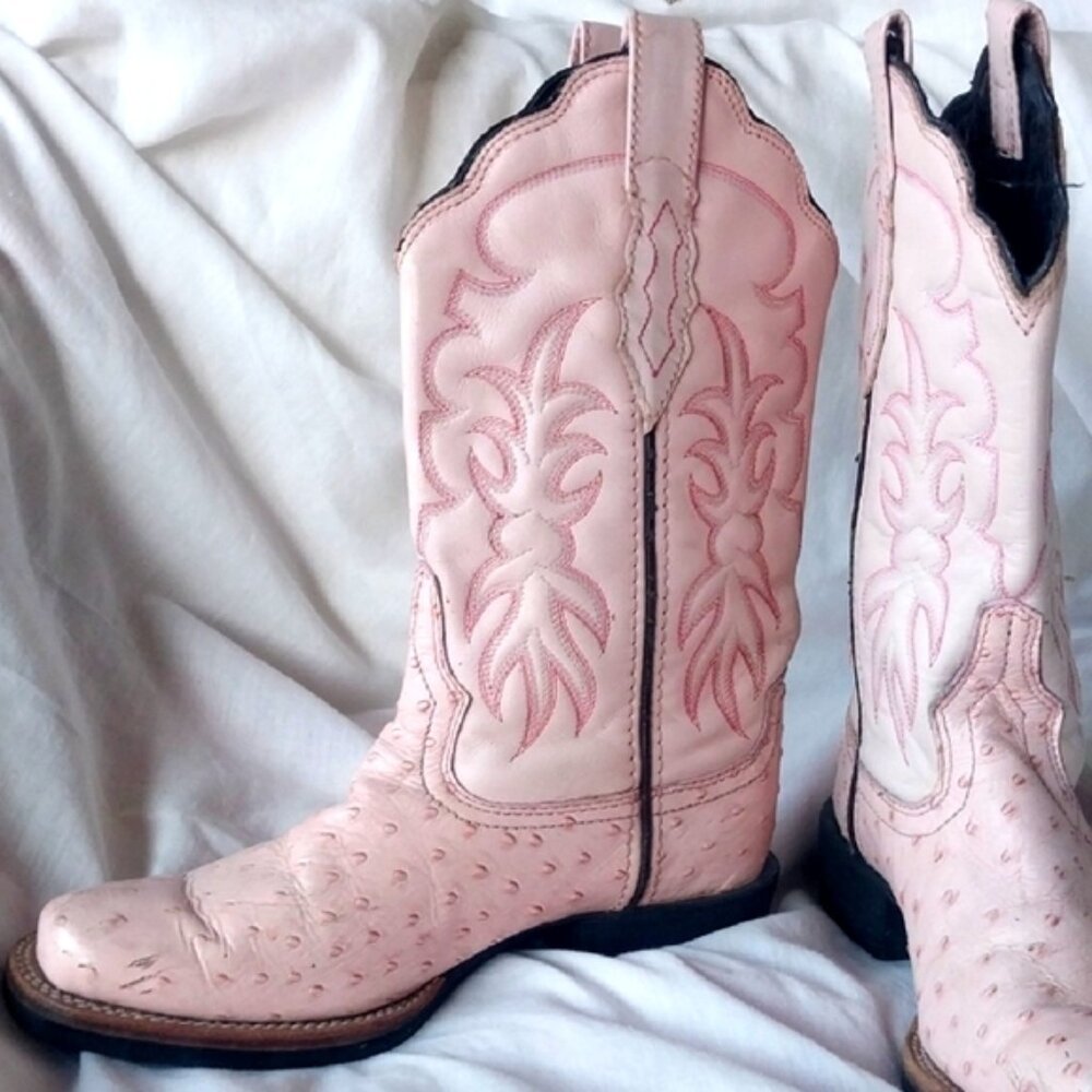 Double-H pink cowgirl boots square toe and box heel